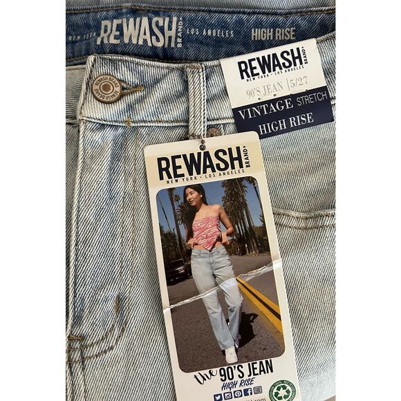 Rewash 90sJean Size 5/27 Blue Light Wash Chewed Vintage Stretch Hi Rise NWT - Picture 5 of 5